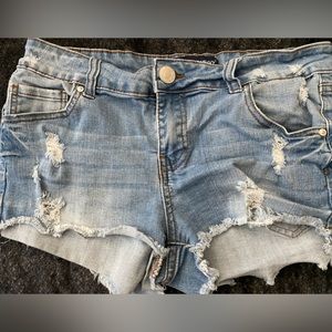 Trendy Blue Distressed Jean Shorts